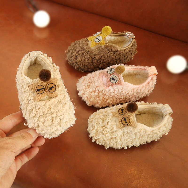 0-1-3岁婴儿加绒棉鞋冬季女宝宝软底学步鞋男童保暖羊羔毛毛鞋秋2