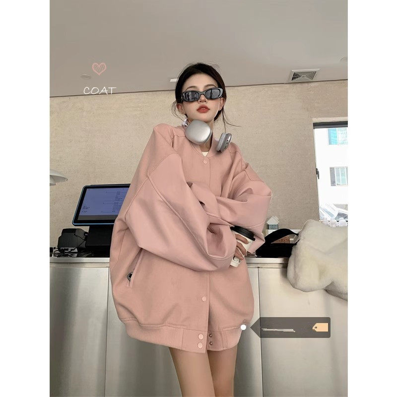 2025新款粉色甜妹棒球服女春秋美式复古小个子宽松百搭设计感外套