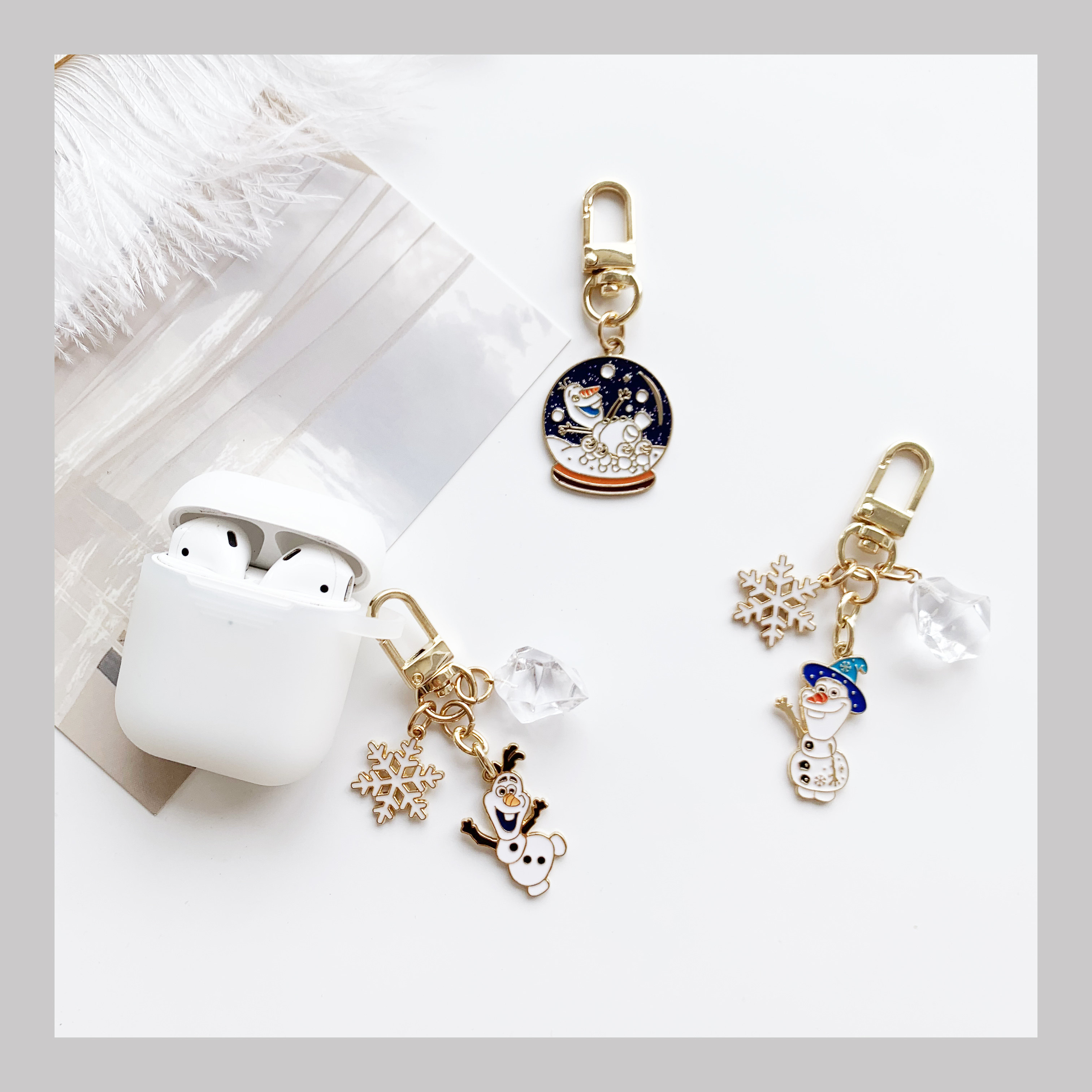 韩国ins冰雪奇缘雪花雪宝冰块苹果airpods保护套包挂件汽车钥匙扣