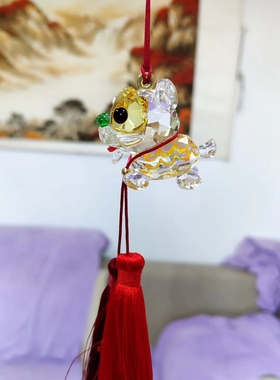 奥地利水晶DANCING LIONS车挂红色黄色单只狮子吊饰舞狮中国风