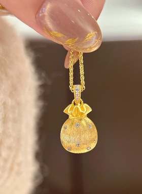 DIKAS 新中式拉丝金色小福袋项链福气满满秋冬精致高颜值锁骨链