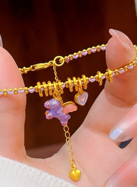 DIKAS 珐琅蜜粉紫爱心小飞马盘缠手链精致可爱生肖马紫色编织手串