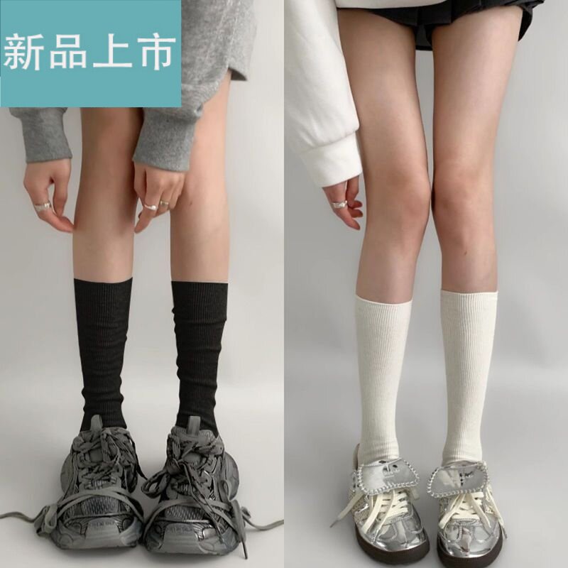 韩系灰色竖纹细条薄款纯色小腿袜ins简约显瘦堆堆袜女百搭双针袜