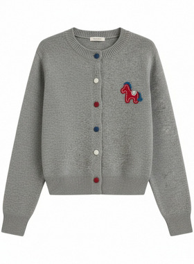 【林小雅专享】航邦祺小马刺绣圆领针织开衫LH-476