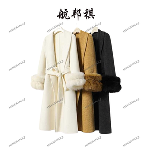 【呼呼严选】航邦祺「苏妲己」设计师双狐狸毛轻奢羊毛大衣BQY108