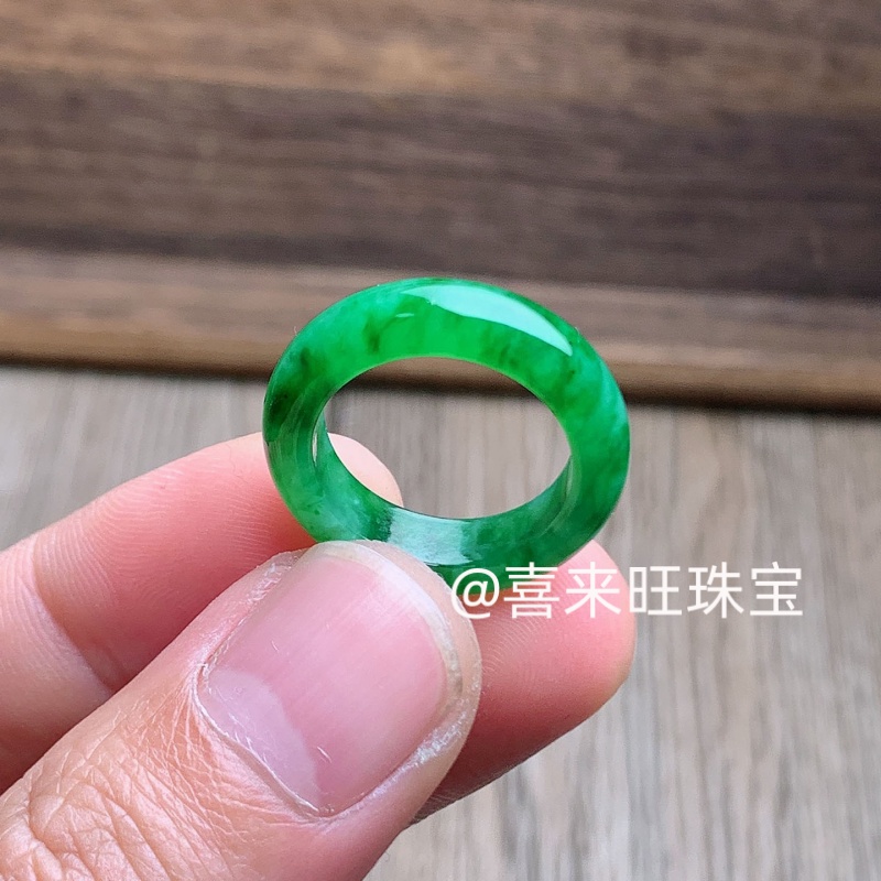 冰种飘绿祖母绿满绿玉石戒指指环