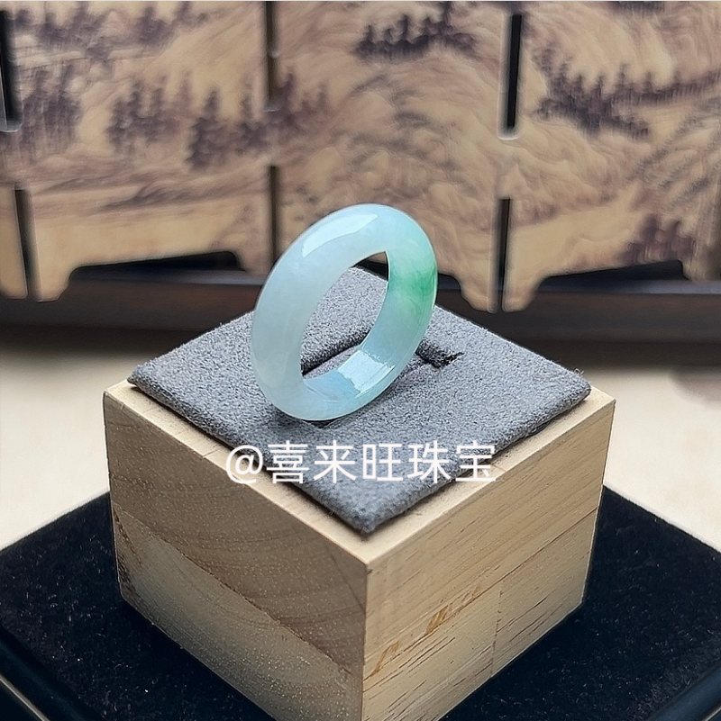 冰种白飘绿辣绿阳绿玉石戒指指环