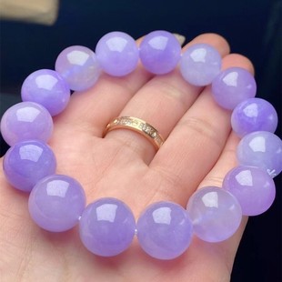 正品 老坑A货翡翠紫罗兰手链天然缅甸冰糯种紫色玉石圆珠手串珠链