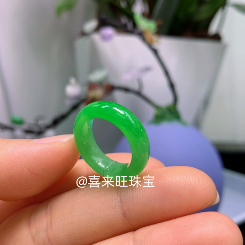 冰种满阳绿辣绿浅绿玉石戒指指环