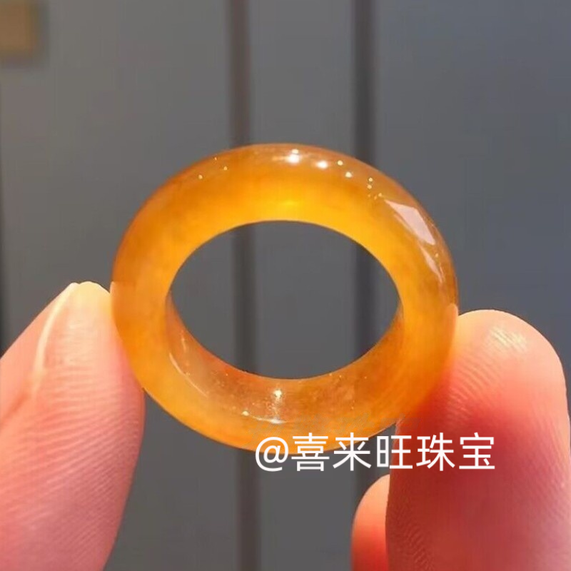 冰透种黄翡橘黄色玉石戒指指环