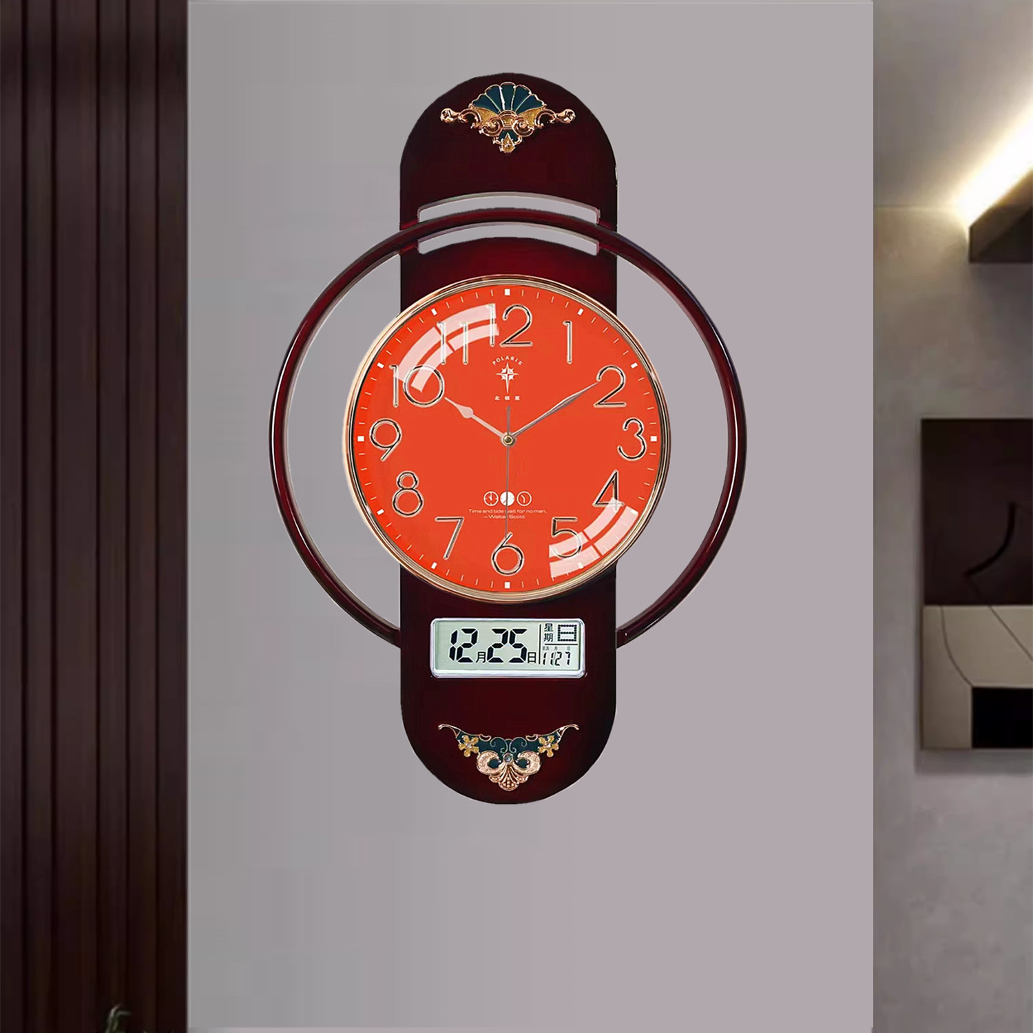 北极星玻璃客厅自动对时挂钟