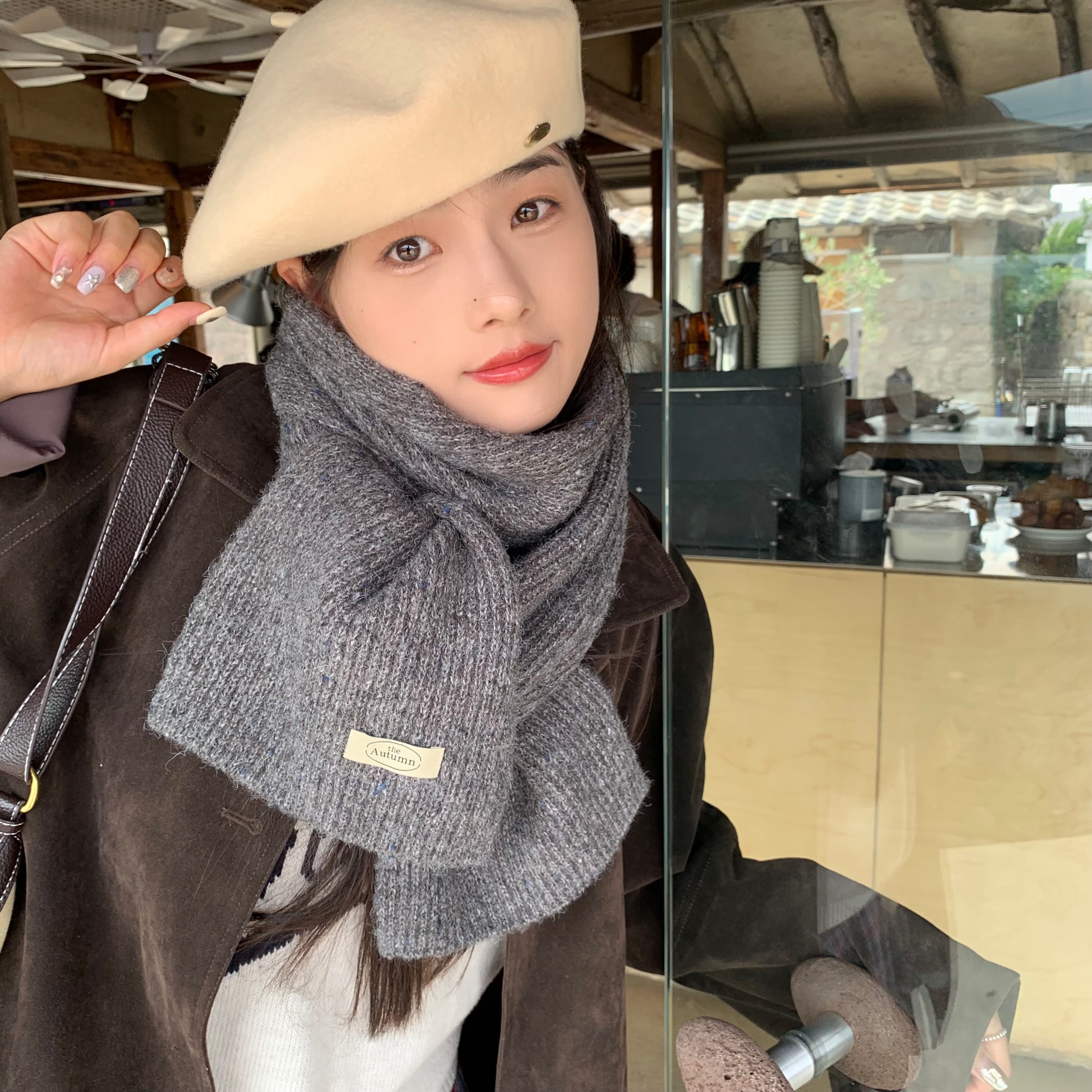 混纺点子纱高级感日系围脖女