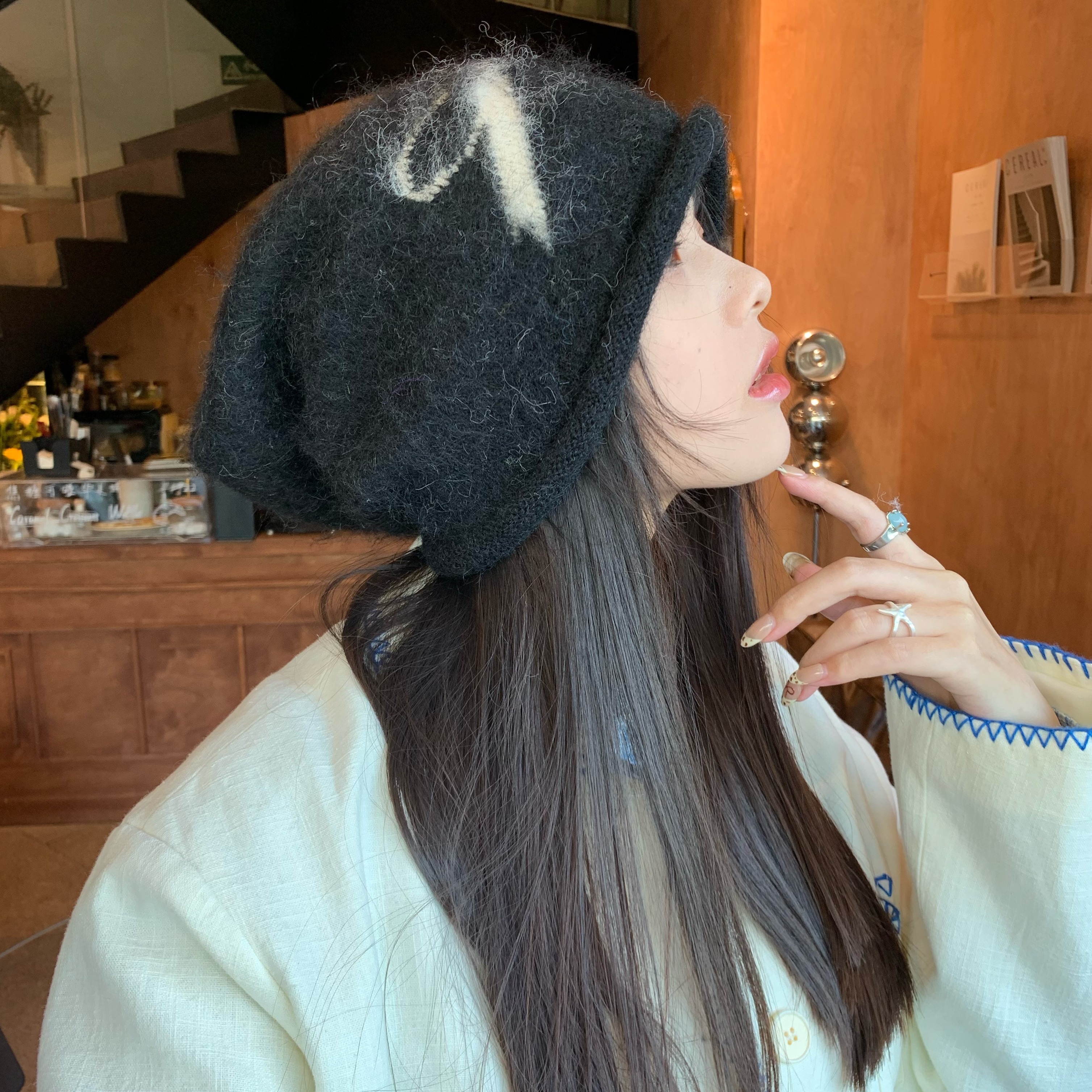 蝴蝶结毛线针织堆堆帽