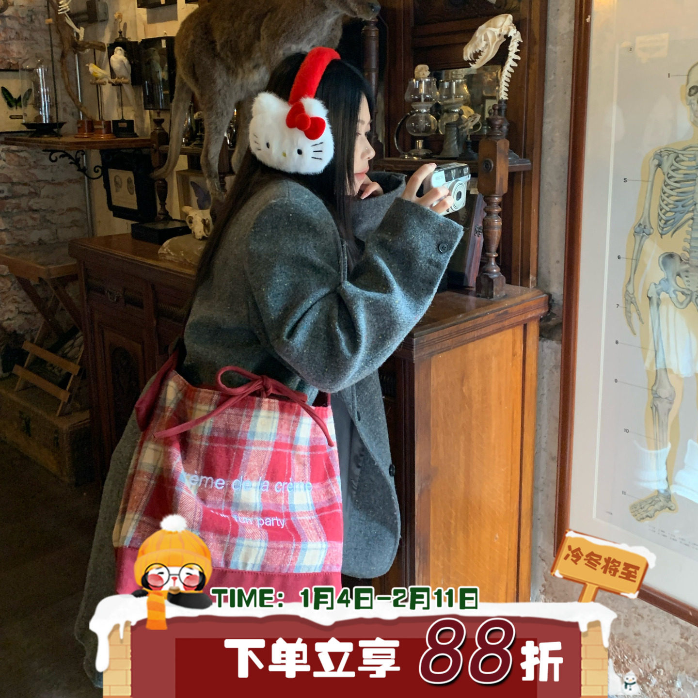 复古格纹陈奶奶红色蝴蝶结单肩包女大容量复古美式休闲学生通勤包,箱包皮具/热销女包/男包,单肩包,淘宝优惠券,粉丝福利购,淘宝优惠卷