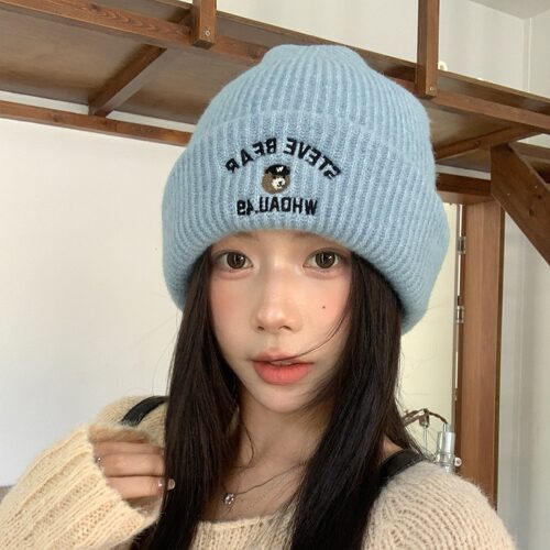 冬日治愈~陈奶奶/小熊刺绣毛线帽