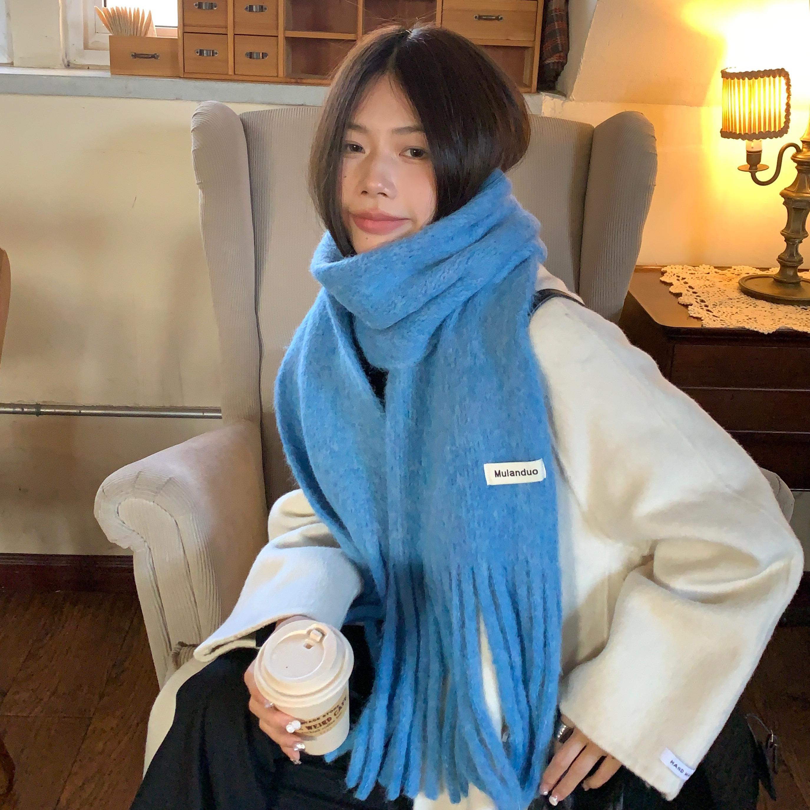 长流苏款羊毛混纺韩系围巾