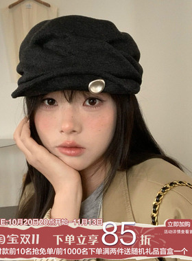 陈奶奶日系纽扣设计感报童帽子女