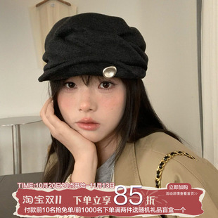 小众山本风~陈奶奶日系纽扣设计感报童帽子女复古文艺时尚画家帽