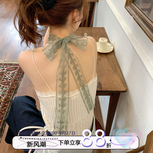 陈奶奶优雅温柔时髦蕾丝飘带丝巾