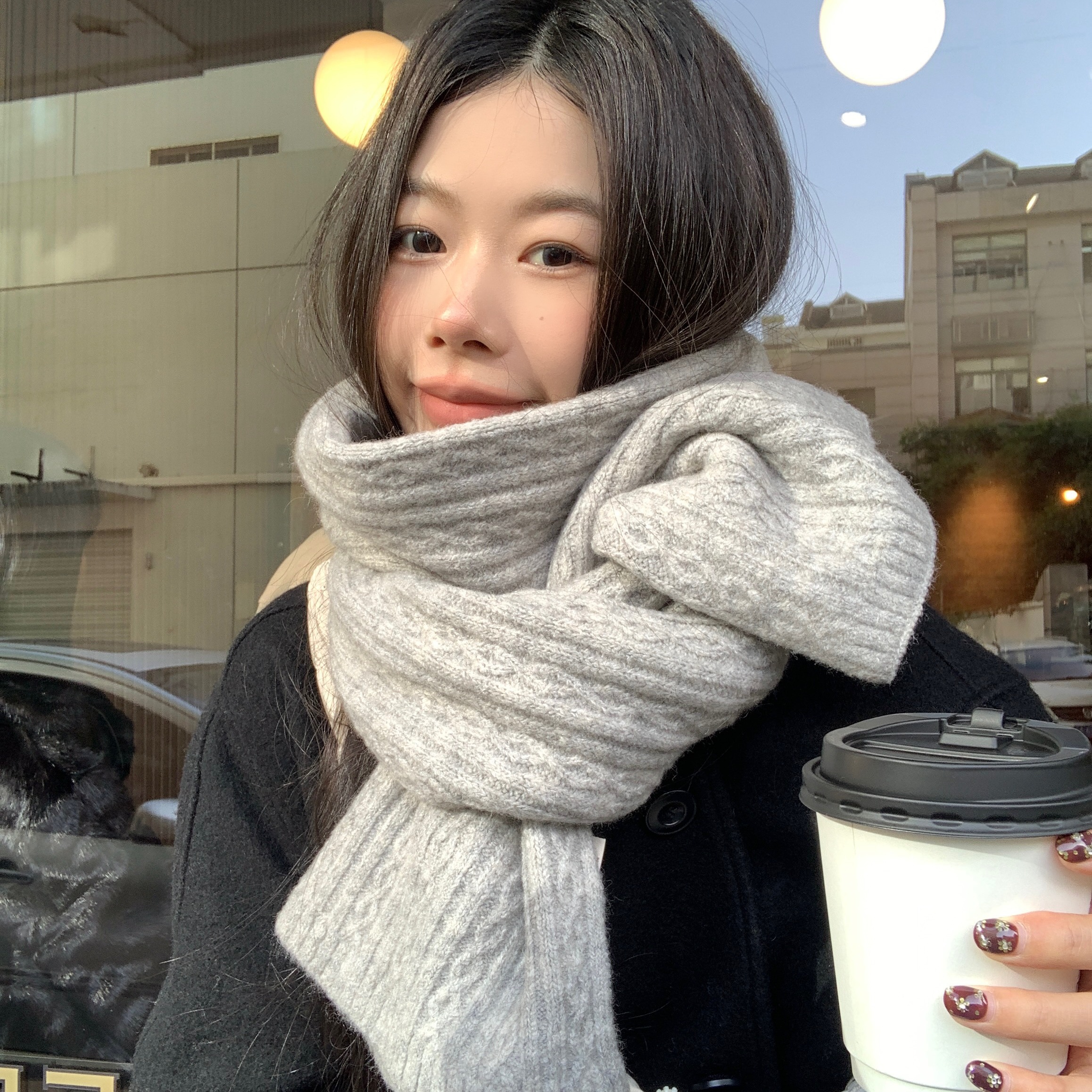 软糯纯色针织麻花保暖围脖