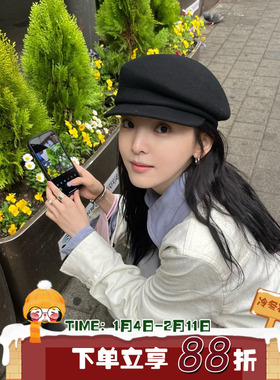 若楠fever同款~陈奶奶法式八角帽女秋冬百搭显脸小气质韩系贝雷帽