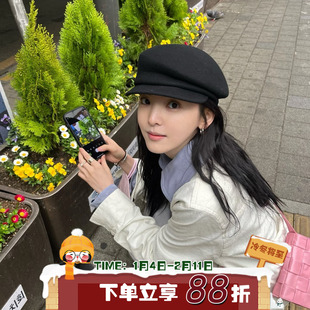 若楠fever同款~陈奶奶法式八角帽女秋冬百搭显脸小气质韩系贝雷帽