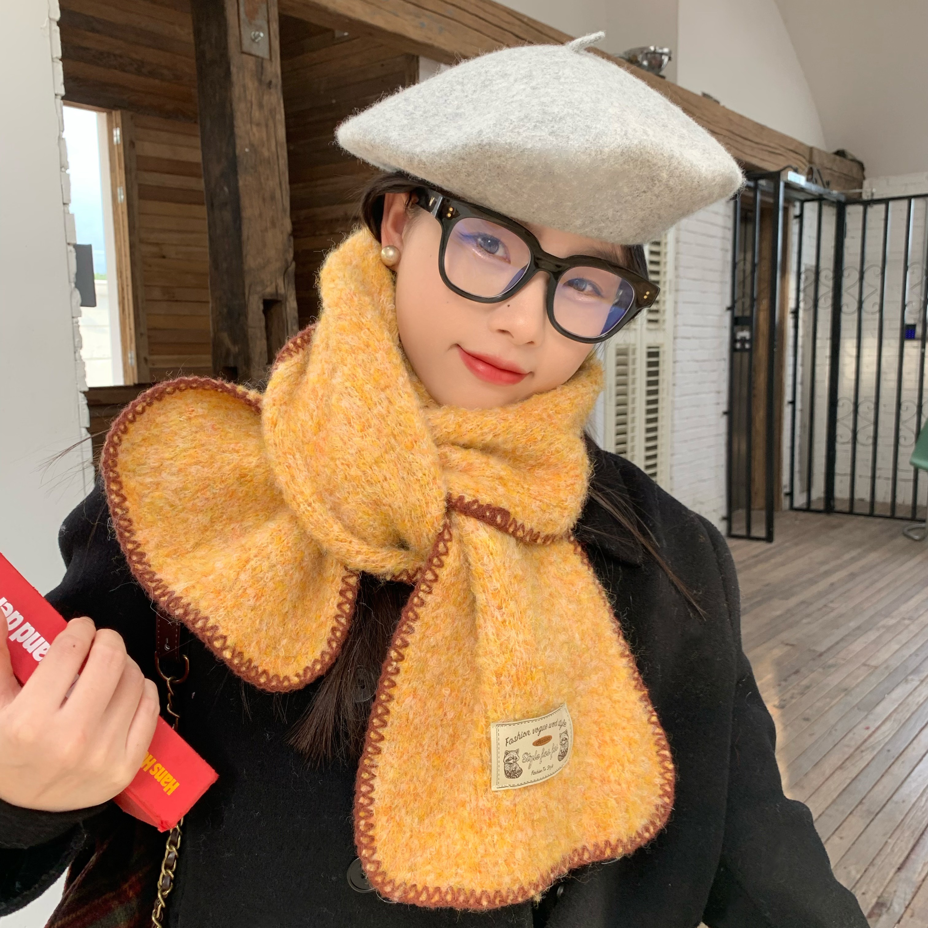 复古松弛感秋冬锁边软糯针织围巾