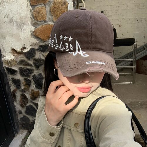陈奶奶复古做旧星星棒球帽显脸小