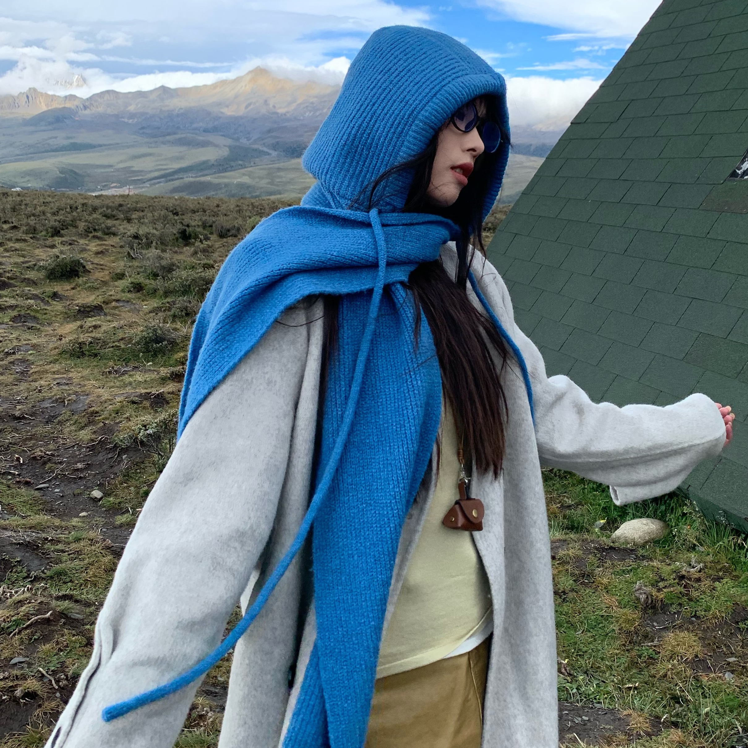 超吸睛~陈奶奶/纯色细绳连帽围巾