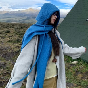 超吸睛~陈奶奶/纯色细绳连帽围巾女厚实保暖韩系学生百搭实用亲肤