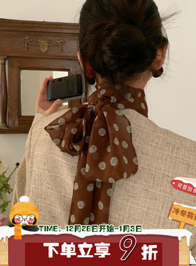 摩登都市！陈奶奶加长法式时髦波点丝巾女高智感领巾网红头巾发带