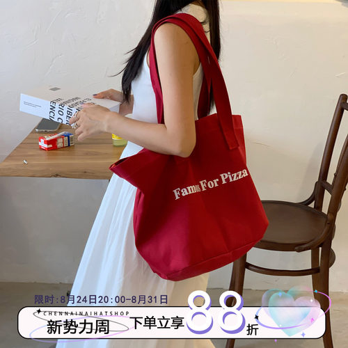 休闲红色ins韩版帆布包