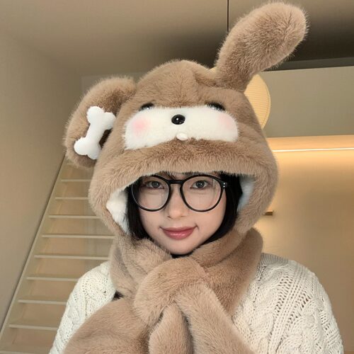 陈奶奶耳朵会动小狗毛绒帽女