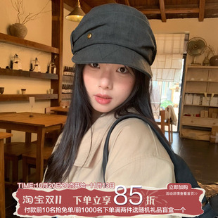 陈奶奶肌理褶皱报童帽子女夏文艺复古八角画家帽百搭透气显脸小