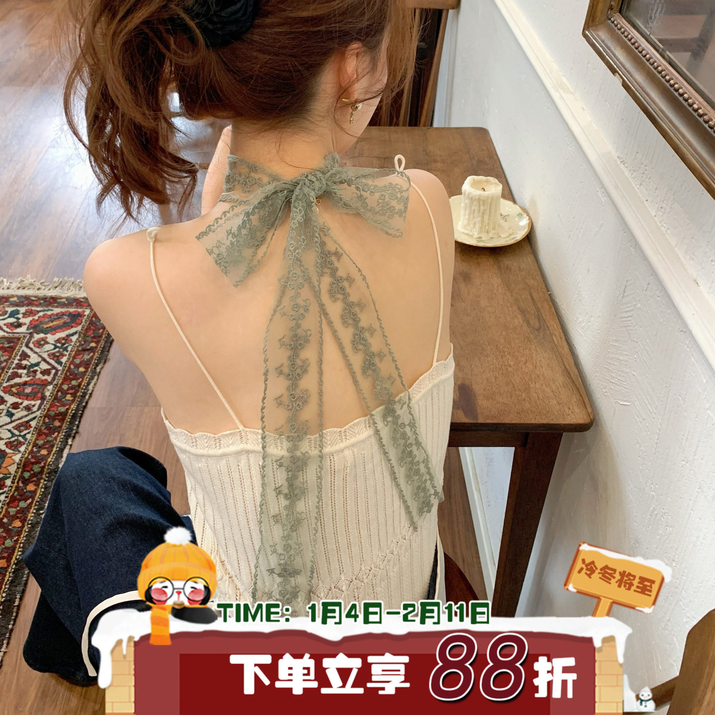 仲夏之梦~陈奶奶甜美优雅温柔时髦蕾丝飘带高级感丝巾气质领巾女