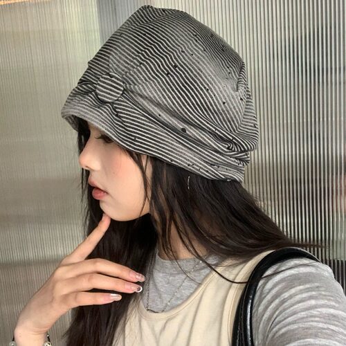 陈奶奶条纹纽扣堆堆帽子女夏