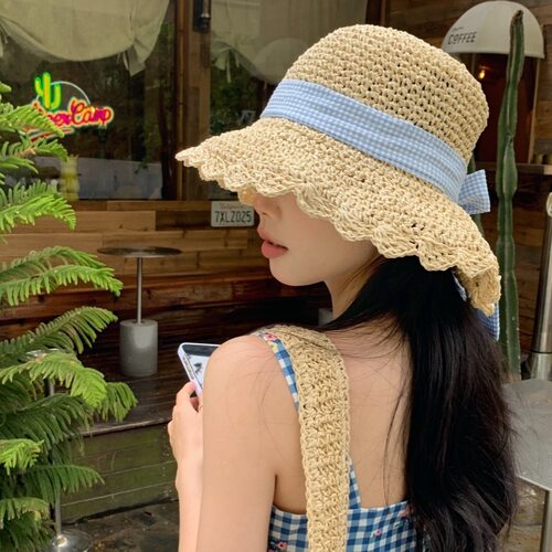 海边草帽ins大檐女法式优雅夏季