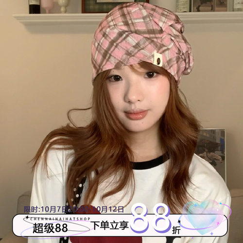 陈奶奶柔雾感网纱褶皱堆堆帽女