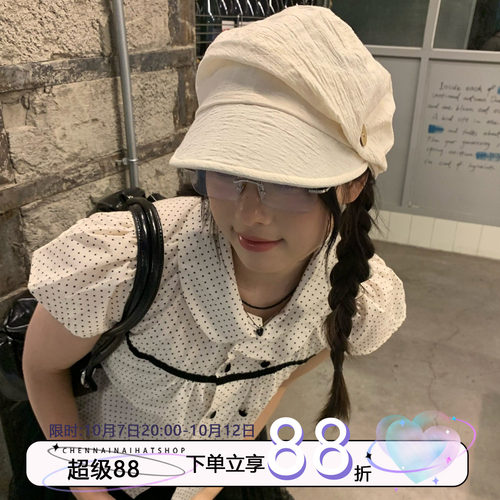 日系仿麻透气轻薄报童帽子