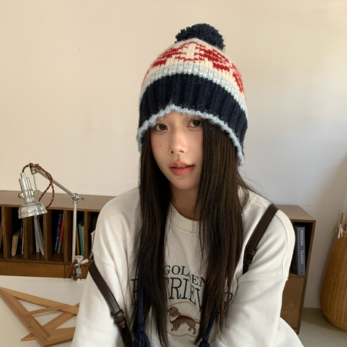 费尔岛风~陈奶奶/拼接针织雷锋帽