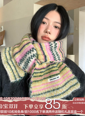 陈奶奶韩系波浪条纹围巾女秋冬