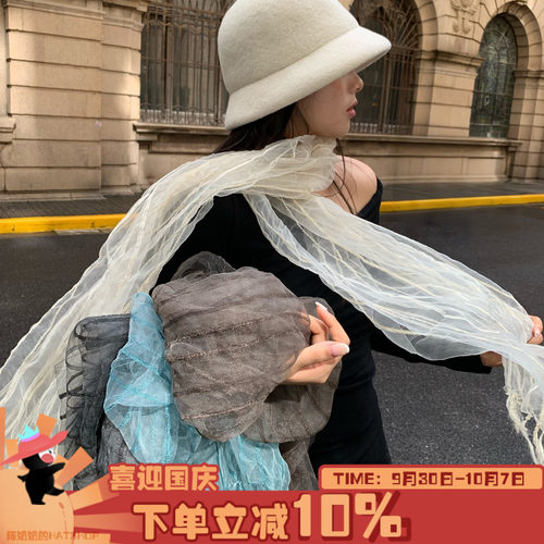 缥缈仙气陈奶奶轻薄条纹流苏丝巾