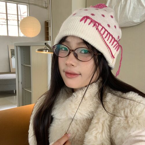 陈奶奶毛球波点针织帽子女秋冬