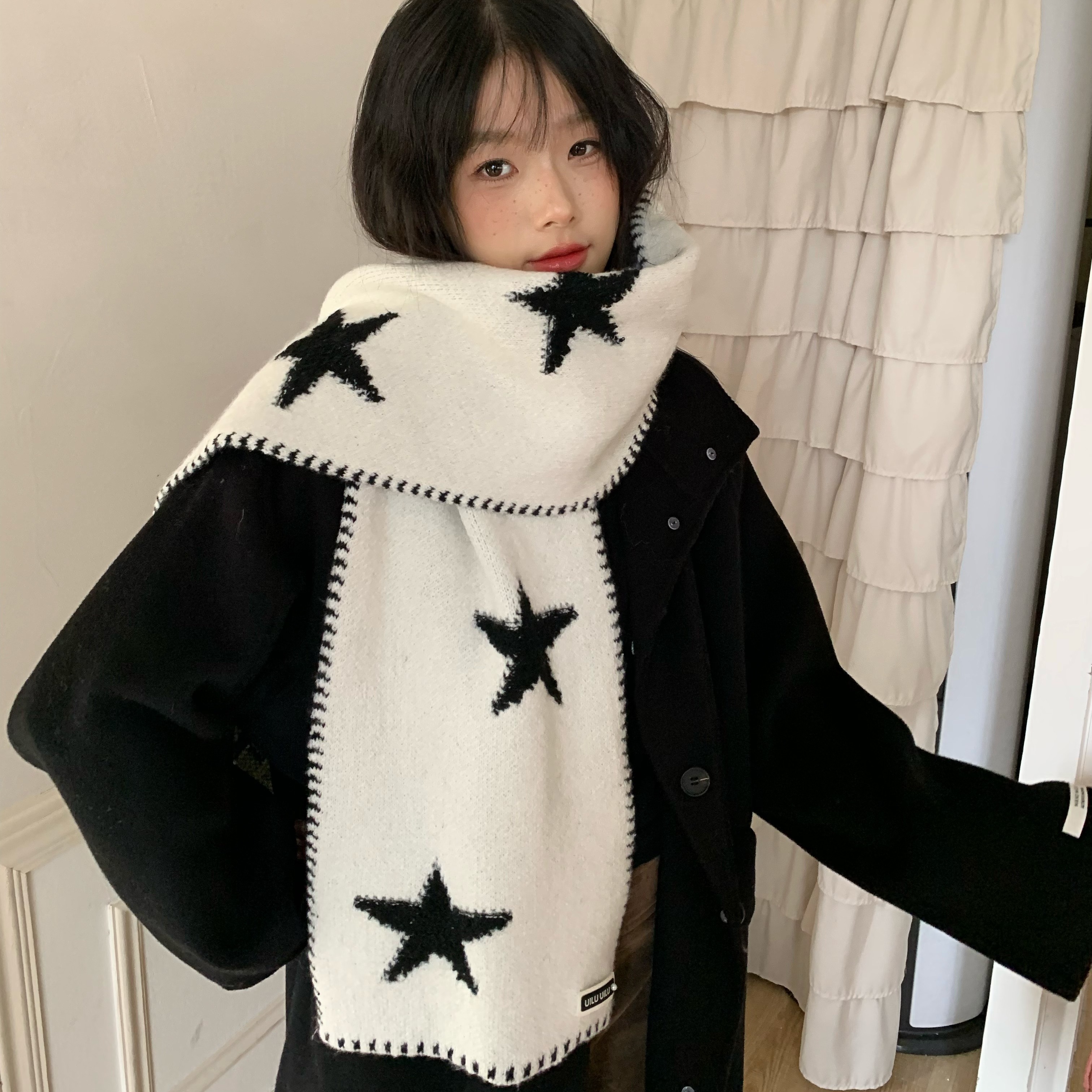 陈奶奶日系高级感星星针织围巾女