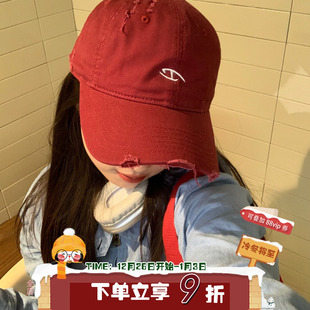 酷酷神帽 陈奶奶帽子女简约刺绣棒球帽百搭街头磨破显脸小鸭舌帽