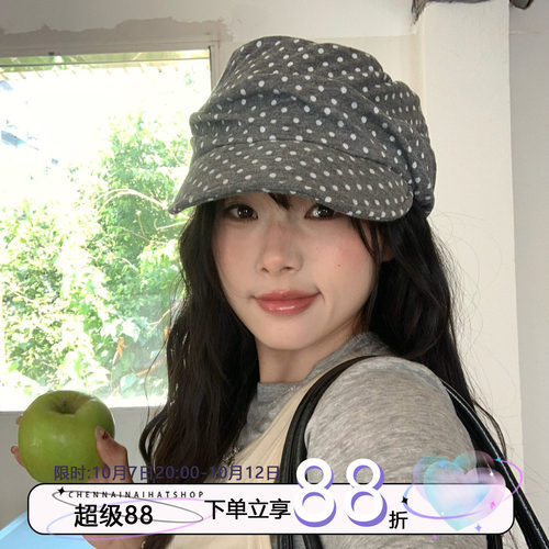 陈奶奶复古波点报童帽显脸小
