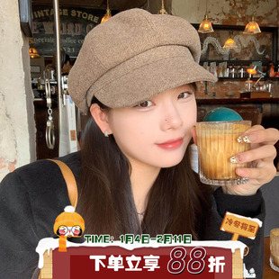 艺高学姐~英伦秋冬百搭毛呢贝雷帽女复古甜美气质时尚保暖八角帽