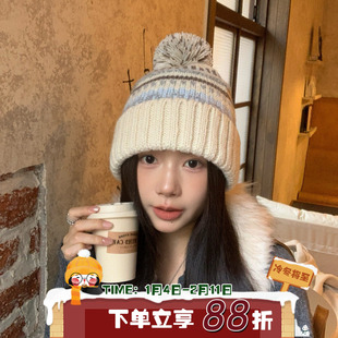 软萌雪球~陈奶奶/花纹毛球毛线帽复古费尔岛秋冬保暖防寒护耳帽子