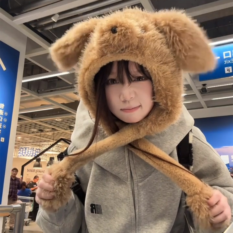 会动毛茸茸小狗狗耳朵帽子
