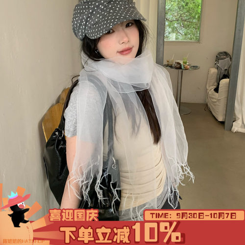 韩系氛围感~陈奶奶欧根纱丝巾